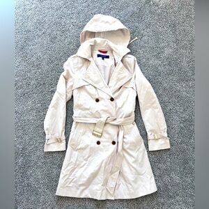 Cole Naan Women’s Double Breasted Oatmeal Classic Belted Hooded Trench Coat S/P